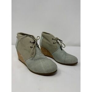 TOMS Women's Boots Lace Up Ankle Cork Wedge Booties Tan Pale Green Size US W10